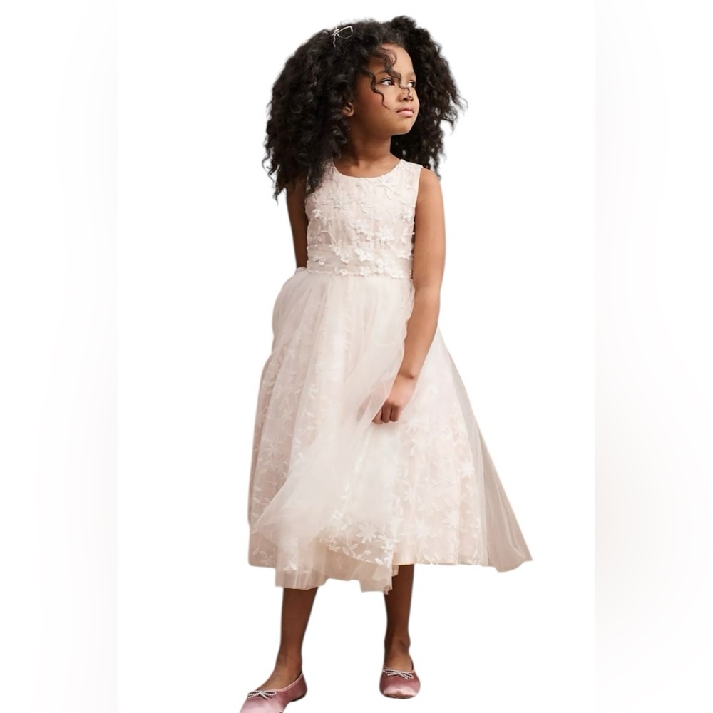 Elegant Cream Floral Kids Formal Dress